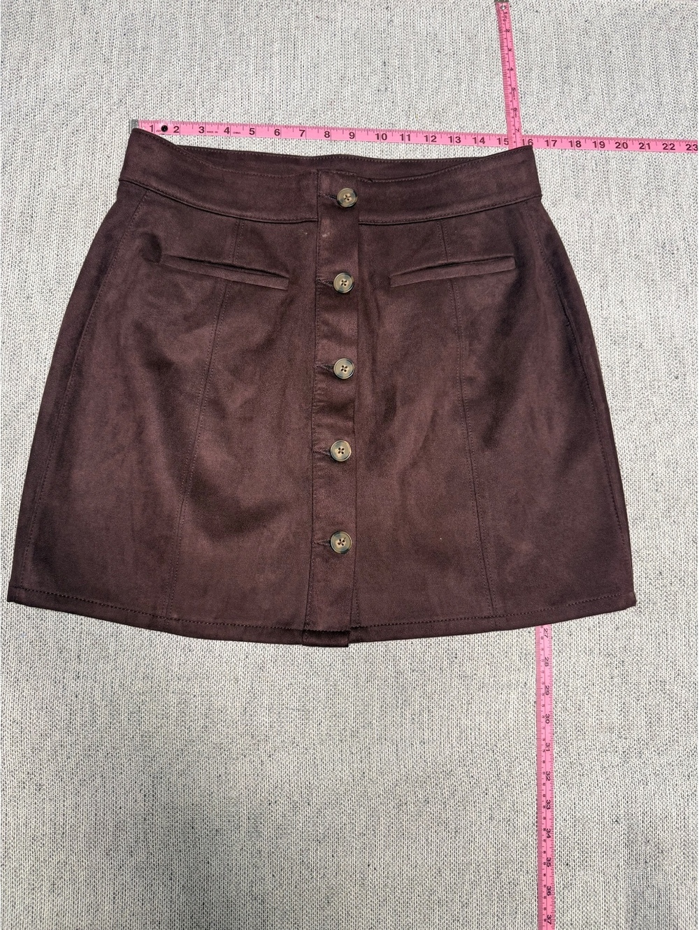 Maurices Brown Faux Suede Button Front Mini Skirt Size 12 - Picture 1 of 10